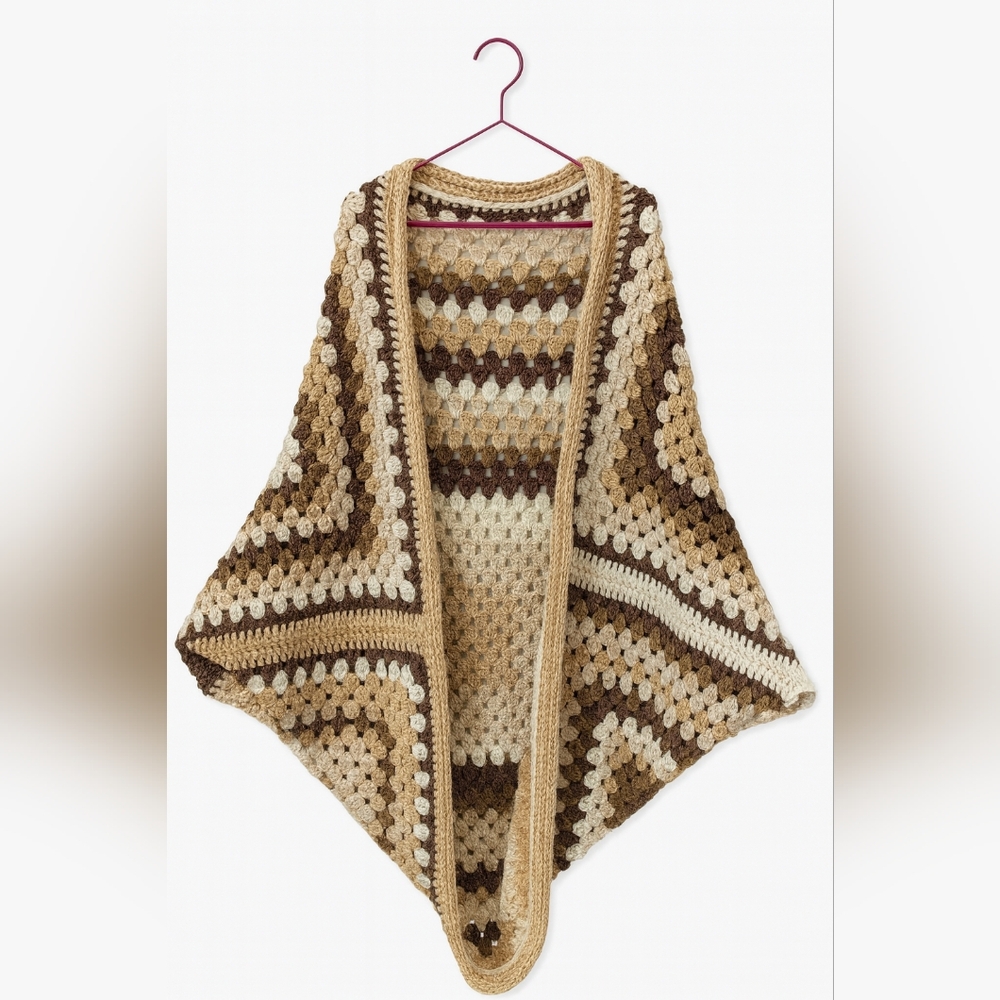 Handmade Crochet Granny Square Cocoon Cardigan – Neutral Earth Tones